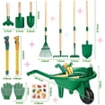 thumbnail image 3 of Kids Gardening Tools Set with Wheelbarrow, Wooden & Metal Outdoor Gardening Toys for Summer Outdoor Yard Digging & Weeding, Easter Birthday Gifts for Boys Girls Age 3+ Years (Green), 3 of 7