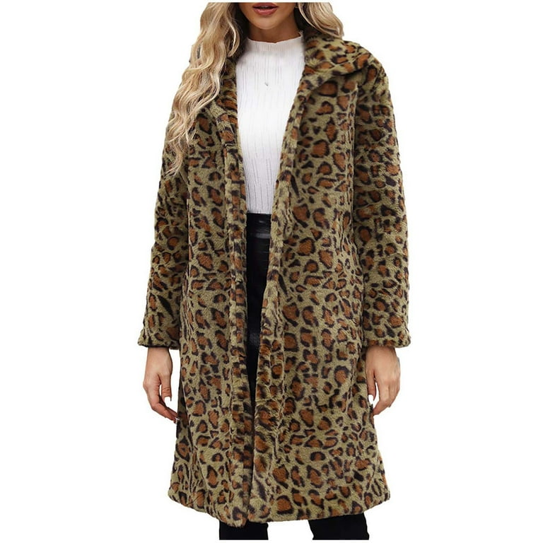 ジャケット・アウター HOLIDAY LEOPARD FUR COAT Love Tree Leopard Animal Print Faux Fur Coat Soft Open Front