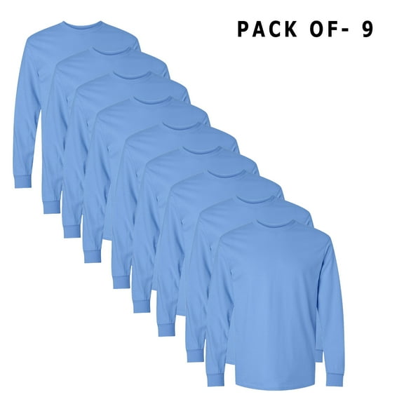 GILDAN - Long Sleeve T-Shirt for Casual Wear | 9 Pack T-Shirt Made with 6 Oz./yd² (Us) 100% Cotton | Carolina Blue Color Tee - 3XL Size