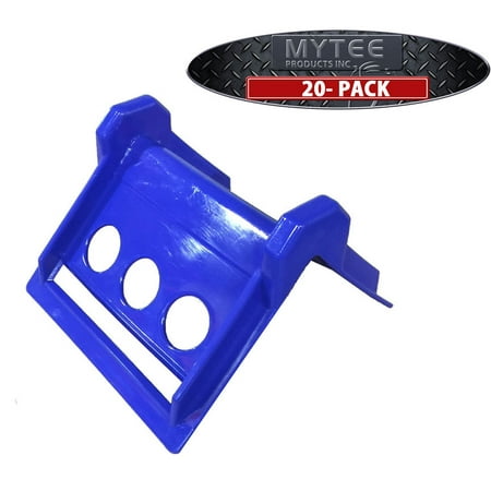 

Mytee Products (20 Pack) V Shaped Board 4 Blue Plastic Corner Edge Protectors for Cargo Loads | Tie Down Strap Guard for Winch Ratchet Straps on Flatbed Trailers | V-Style Tie Downs Edge Protectors