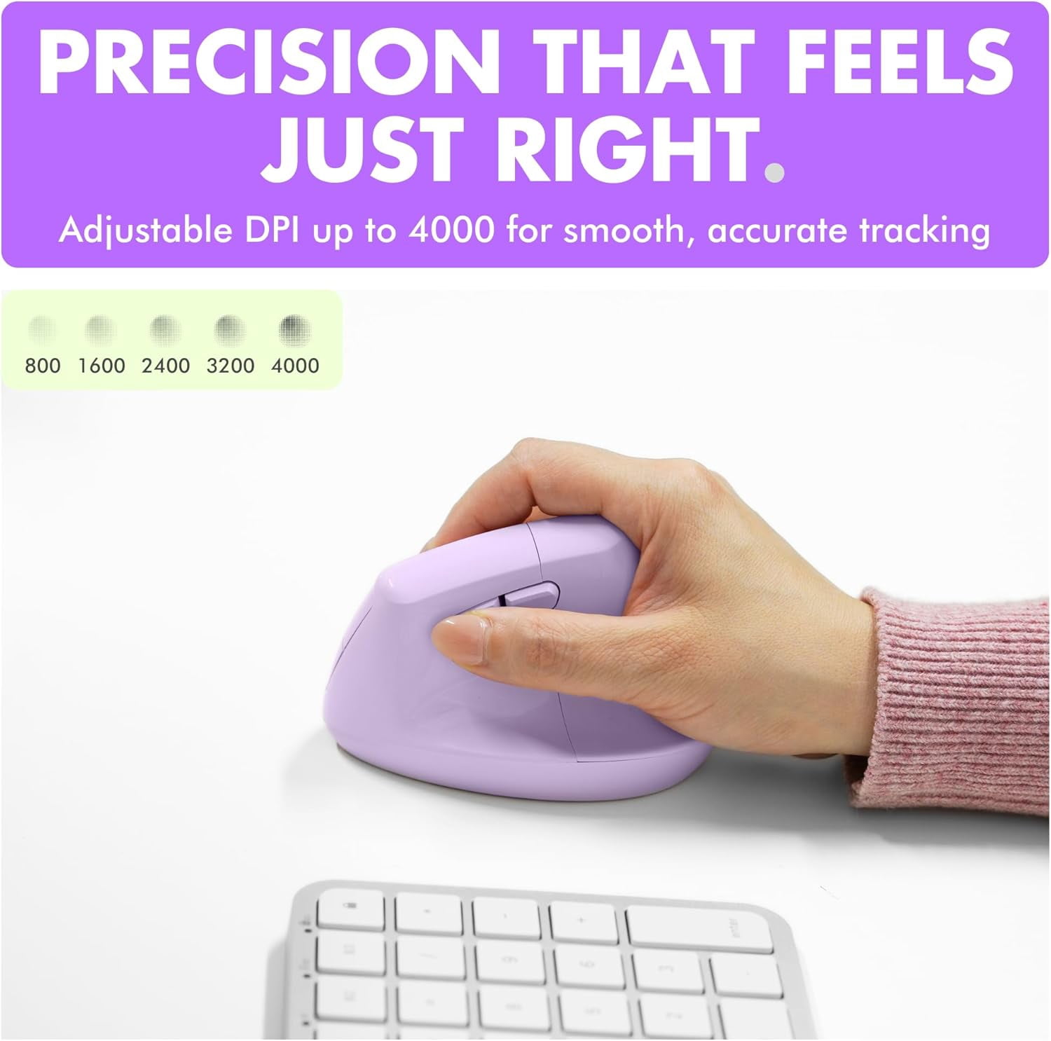 X9 Performance Wireless Vertical Ergonomic Mouse - (BT + 2.4Ghz) - Click in Comfort - Up to 4000 DPI, 6 Button, Rechargeable - Bluetooth Ergonomic Vertical Mouse Wireless - For Mac and PC - Purple