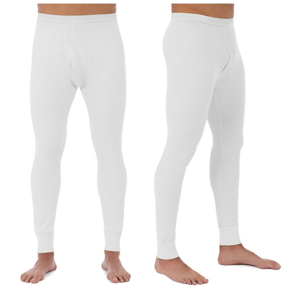 Men's Cotton Waffle Knit Thermal Underwear Pajama Stretch Sleepwear Pants (White, S)
