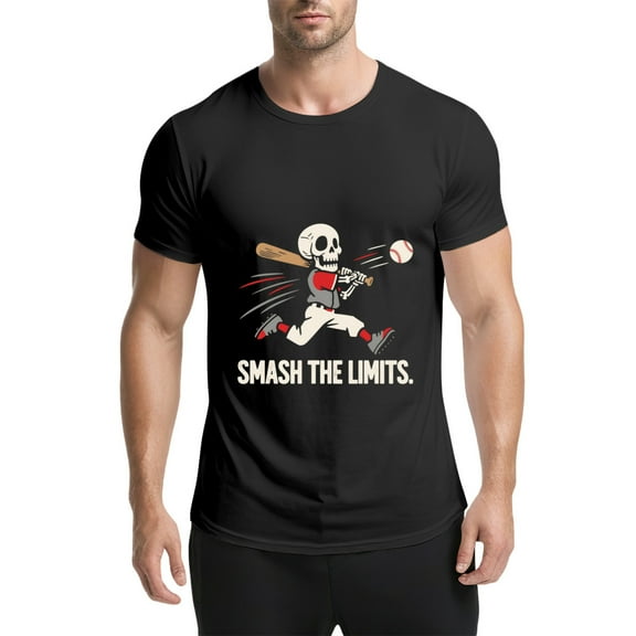 Black T Shirts for Men, Skeleton,Baseball Bat,Smash The Limits Graphic Mens Graphic Tees, 25060454,S