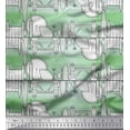 thumbnail image 1 of Soimoi Green Silk Fabric London Theme Architectural Print Sewing Fabric Yard 42 Inch Wide, 1 of 3