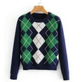 thumbnail image 4 of Fashion Women's Argyle Pattern Long Sleeve England Style Sweaters Ladies Top, 4 of 5