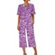 thumbnail image 4 of ICHUANYI Clearance Women's Printing Round Neck Short Sleeve Sleepshirt And Pants Sets Loungewear Pajamas With Pockets(Purple, XXL) ICHUANYI WER2023080702669, 4 of 8