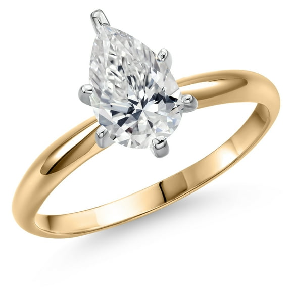 Gem Stone King Two Tone 14K Yellow and White Gold IGI Certified Lab Grown Diamond Solitaire Engagement Ring for Women | 1.00 Ct Pear Shape | F-G Color | VS Clarity | Size 6