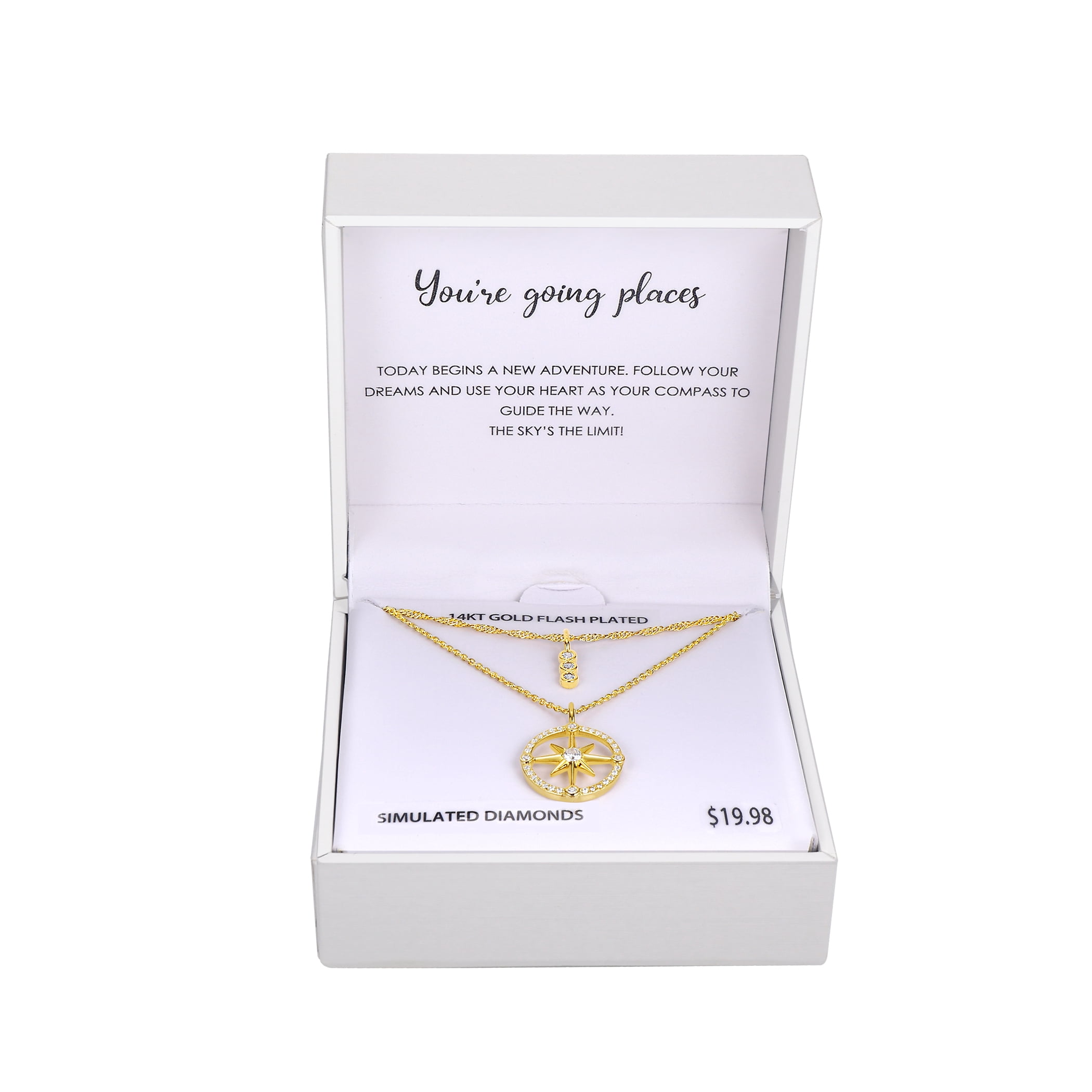 14KT Gold Flash Plated Double Necklace Set with Simulated Diamonds Adult