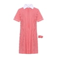 thumbnail image 3 of inlzdz Robe d'Uniforme Scolaire à Carreaux Vichy pour Filles, Manches Courtes, Fermeture Éclair, Robe d'Été avec Cheveux, Rouge, 6, 3 of 5