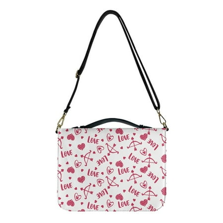 ZUXONGSY Valentine s Day Heart Bow and Arrow Print Pu Leather Bible Cover for Men Women Multifunctional Bible Bag with Detachable Strap Lightweight Bible Study Tools for Church -L