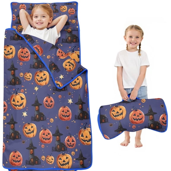 Magical Pumpkin Castle Halloween Pattern Toddler Nap Mats for Kids Preschool,50"x20" Sleeping Mat Bag or Kids,Toddler Sleeping Bag,Toddler Nap Mat or Daycare