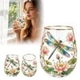 thumbnail image 2 of Hand Painted Dragonfly Lotus Pattern Stemless Glass Tumbler Gold Rim Elegant Clear Beverage Cup For Water Juice Home Table Decoration(Clear-11.3CM), 2 of 7