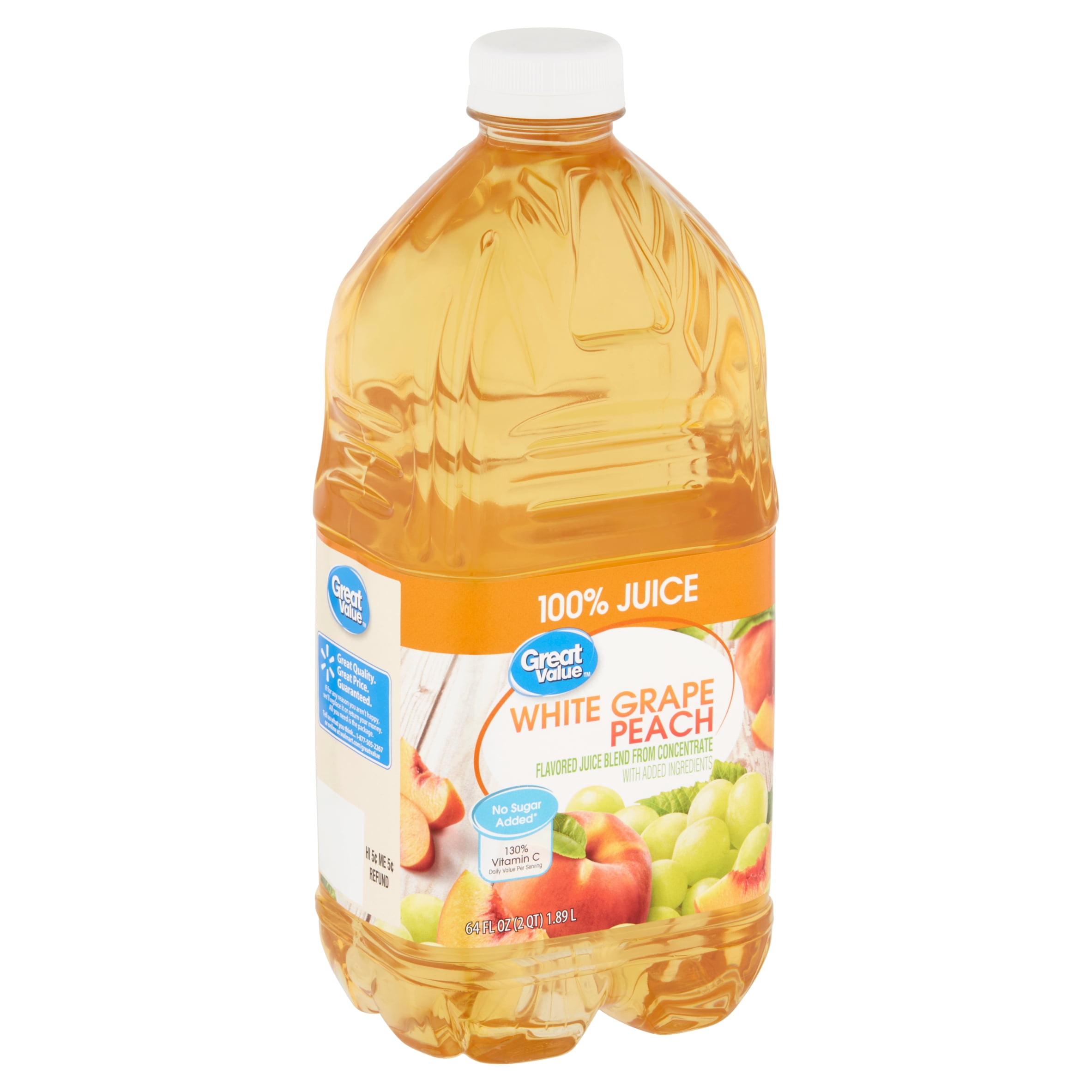 Great Value White Grape, Peach 100 Juice, 64 fl oz