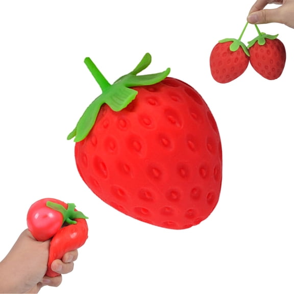 Strawberry Shaped Stress Relief Squeeze Toy, Soft Red Fidget Toy for Office & Home Anxiety Relief, 8*5.5CM Portable Size
