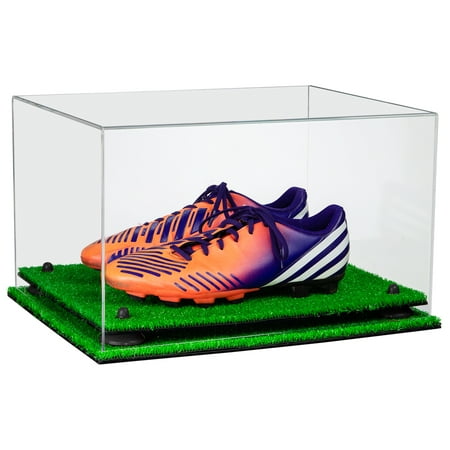 Deluxe Clear Acrylic Large Shoe Pair Display Case for Basketball Shoes Soccer Cleats Football Cleats with Black Risers and Turf Base (Best Cleats For Turf Football)