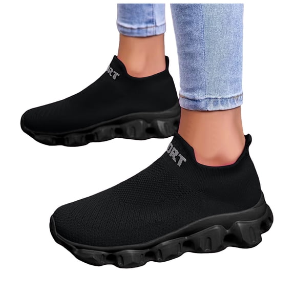 Rokment Women's Men's Cross Training Runnning Shoes Unisex Comfortable Memory Foam Cushioned Slip on Socks Fitness Workout Jogging Trainners Walking Tennis Sneakers Black Size 6.5