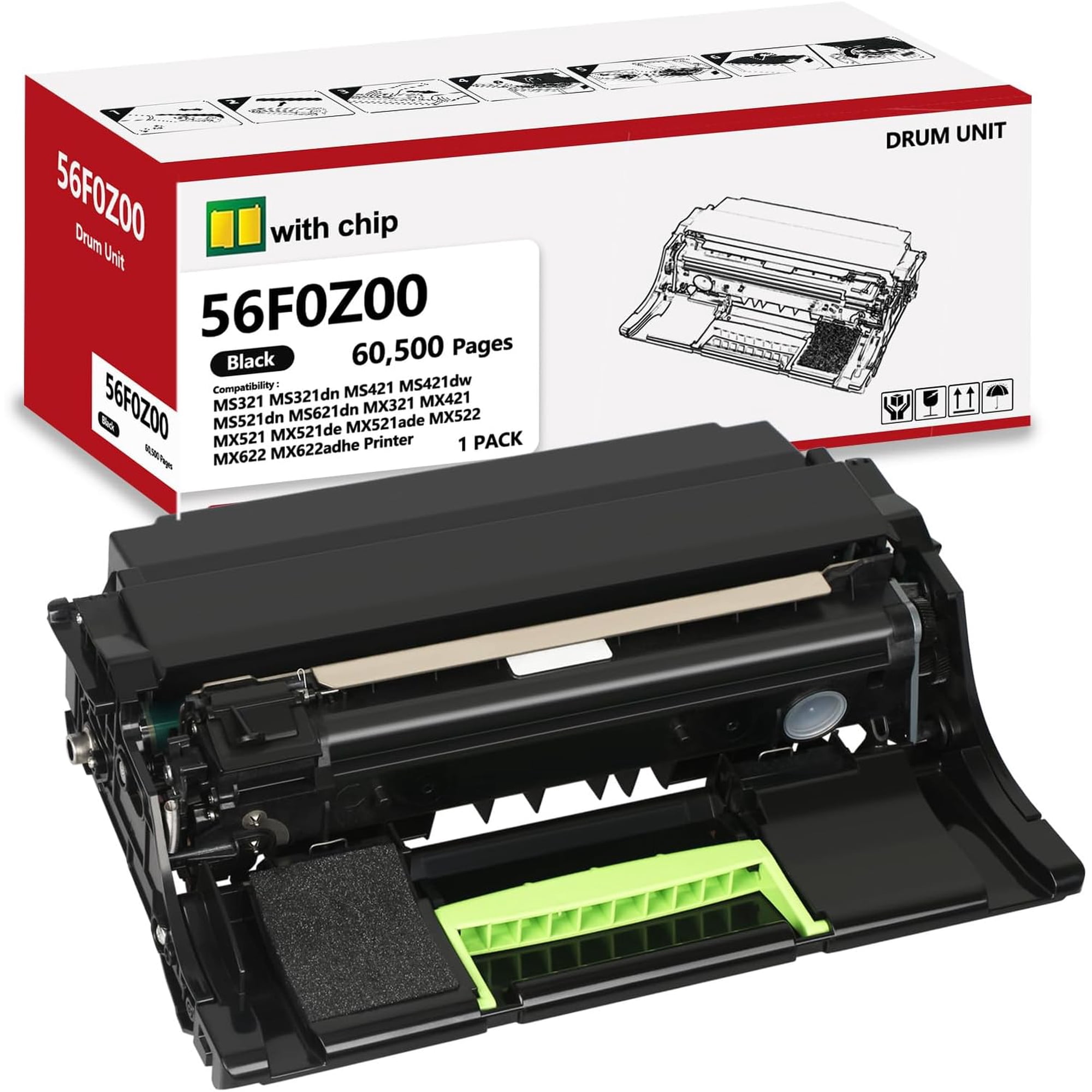 56F0Z00 Black Imaging Unit 56F0Z00 Imaging Drum Unit Replacement for Lexmark MS321 MS321dn MS421 MS421dw MS521dn MS621dn MX321 MX421 MX521 MX521de MX521ade MX522 MX622 MX622adhe Printer