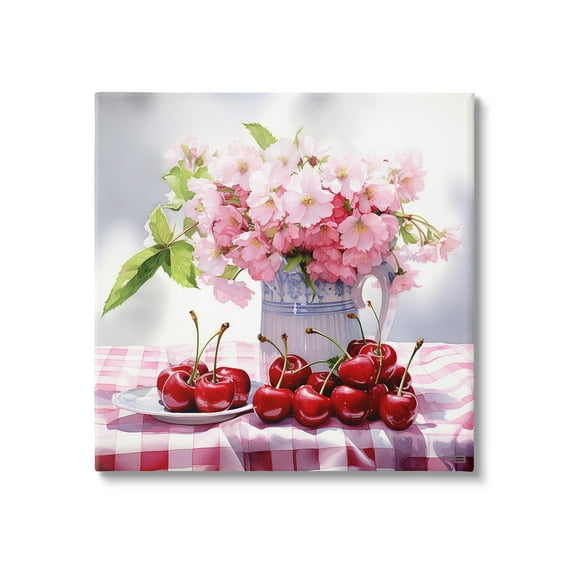 Stupell Industries Cherries & Blossoms Bouquet Botanical & Floral Painting Gallery Wrapped Canvas Art Print Wall Art, 17 x 17
