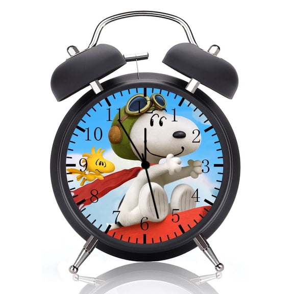 Twin Bell Snoopy Alarm Clock with Night Light Quite Silent Non-Ticking 4 Inches Glass Face - Great for Decor  Best Gift Ideas E150