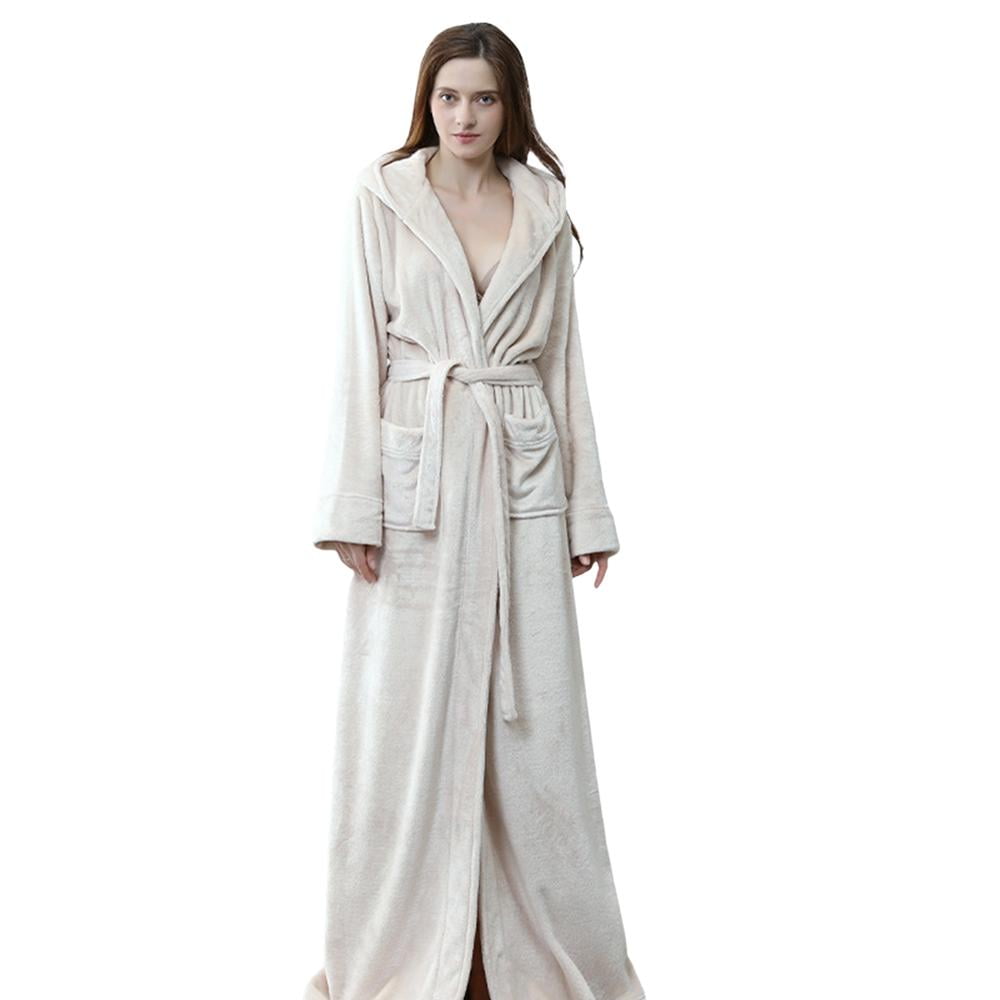 Men Women Bath Robe Nightgown Long Coral Fleece Sleepwear Spa Shower Pajama Home 