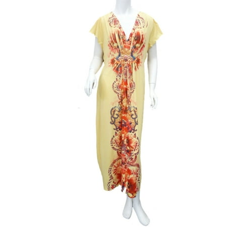 

Live & Let Live Womens Yellow Floral Maxi Nightgown Stretchy Night Gown L