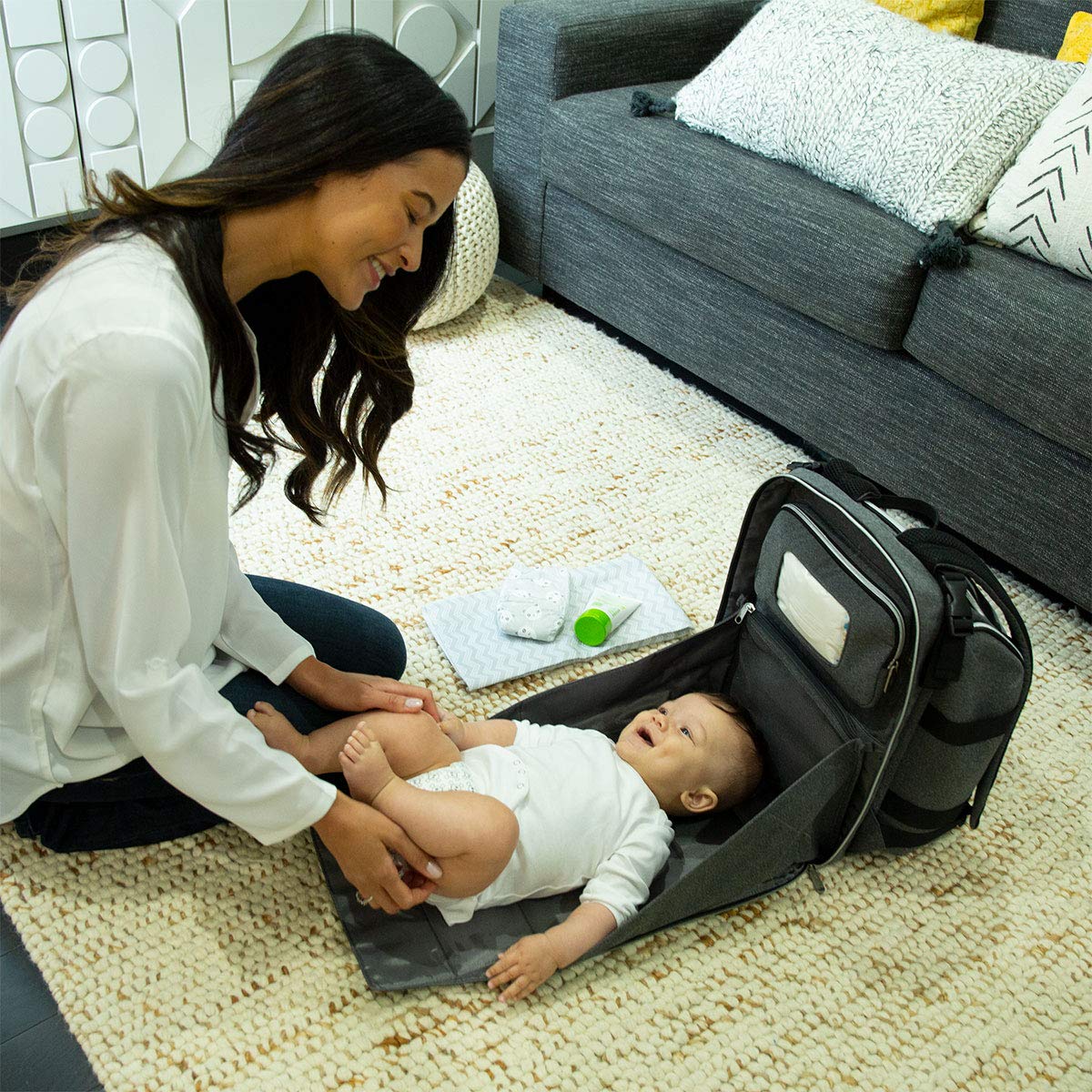 Baby Brezza Ultimate Changing Station Diaper Bag with 17 Pockets, Gray