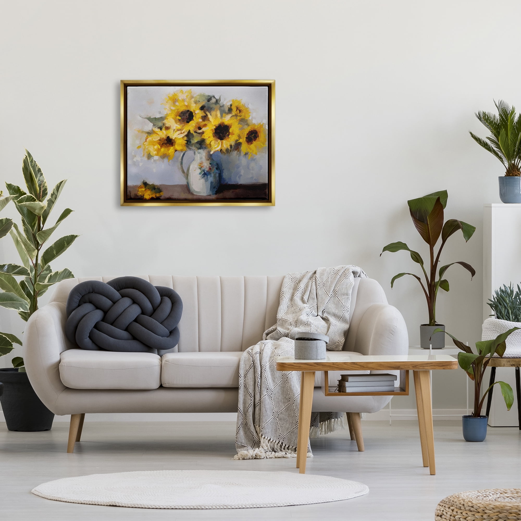 Stupell Industries Traditional Sunflower Bouquet Botanical & Floral Painting Gold Floater Framed Canvas Art Print Wall Art, 31 x 25