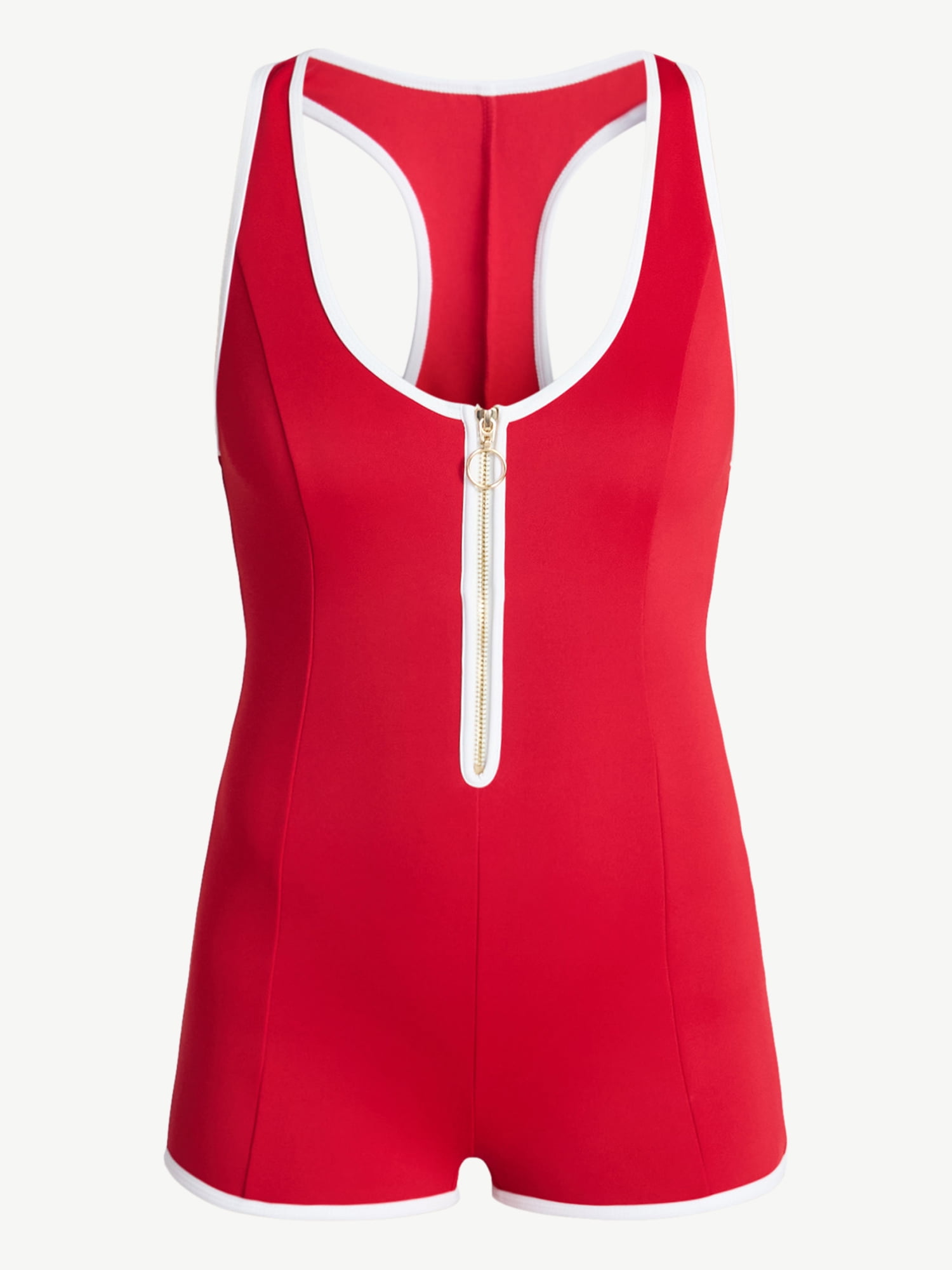 Time and Tru Women's and Women's Plus Size Zip Front Tank Romper Swimsuit, Sizes XS-3X