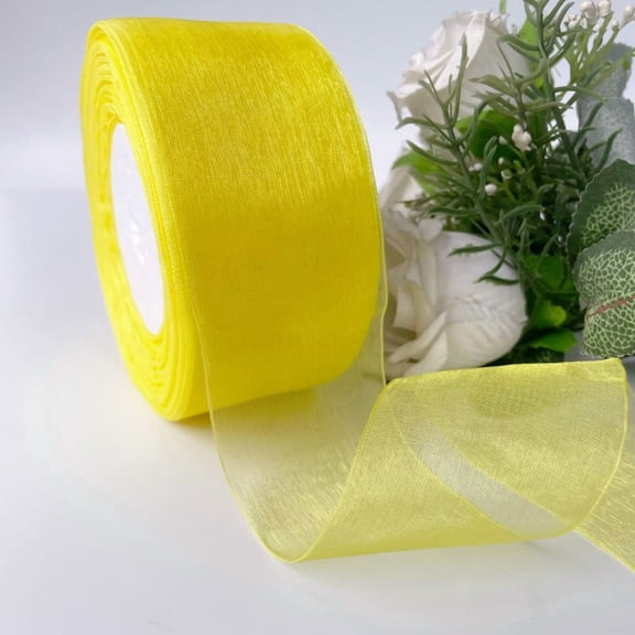 Yellow 2 Inch Sheer Organza Chiffon Ribbon for Bouquet Home Party Decoration ,Flower Bouquet Wedding Bow Award Ribbons Making Decorations,50 Yards(YELLOW)