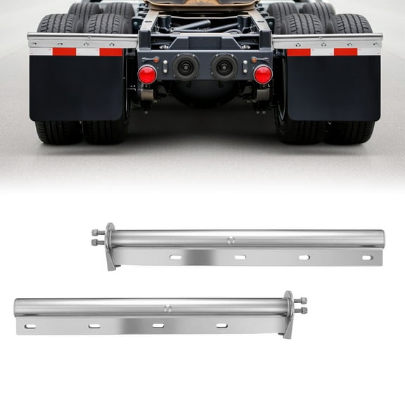 VEVOR Chrome Straight Spring Loaded Mud Flap Hangers, 1-1/8" Bolt Spacing Mudflap Hangers for Semi Trucks, 1 Pair Heavy Duty Semi Truck Mud Flap Hanger Set with Reflective Strips, Silver