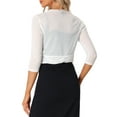 thumbnail image 3 of INSPIRE CHIC Women's Sheer Mesh Bolero Shrugs 3/4 Sleeve Lightweight Elegant Cropped Cardigan XS White, 3 of 6