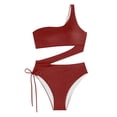 thumbnail image 6 of One Piece Backless Swimsuit for Women - One Shoulder Cutout, High Cut Leg, Solid Irregular Drawstring Tie Side Sexy Bathing Suit, 6 of 8