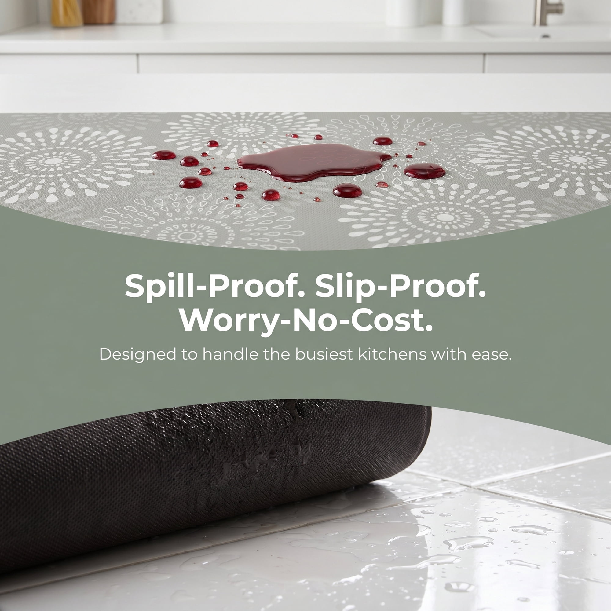 Unique Bargains Cushioned Waterproof Non-Slip PVC Standing Mat Khaki 47" x 17"