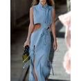 thumbnail image 3 of Vestido vaquero de mujer, vestido de fiesta largo con aberturas y cintura alta a la moda, vestido maxi sexy sin mangas con cuello alto y abertura en el muslo, 3 of 4