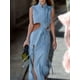 thumbnail image 3 of Vestido vaquero de mujer, vestido de fiesta largo con aberturas y cintura alta a la moda, vestido maxi sexy sin mangas con cuello alto y abertura en el muslo, 3 of 4