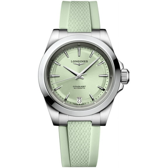 Longines Conquest Automatic 34mm Green Dial Rubber Strap Women's Watch L3.430.4.02.9