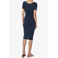 thumbnail image 2 of TheMogan Robe Midi Moulante en Jersey de Coton Extensible à Manches Courtes pour Femmes, 2 of 6