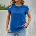 thumbnail image 2 of JGGSPWM Women's Short Ruffled Sleeve Flowy Chiffon Crew Neck Loose Fit Solid Cute Summer Blouse Shirt Dressy Casual Blue M, 2 of 9