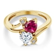 thumbnail image 3 of Gem Stone King 18K Yellow Gold Plated Silver Red Created Ruby White Moissanite and White Lab Grown Diamond Ring for Women (1.79 Cttw, Heart Shape 6MM, Gemstone July Birthstone, Size 7), 3 of 6