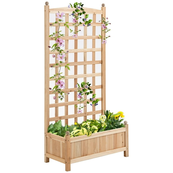Outsunny 24' x 12' x 49' Raised Garden Bed with Trellis Board Back & Strong Wooden Design