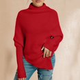 thumbnail image 2 of MIASHUI Women's Fall Winter Irregular High Neck Solid Color Sweater Loose Knit Top, Asymmetrical Design for a Modern Look Red,One Size, 2 of 4