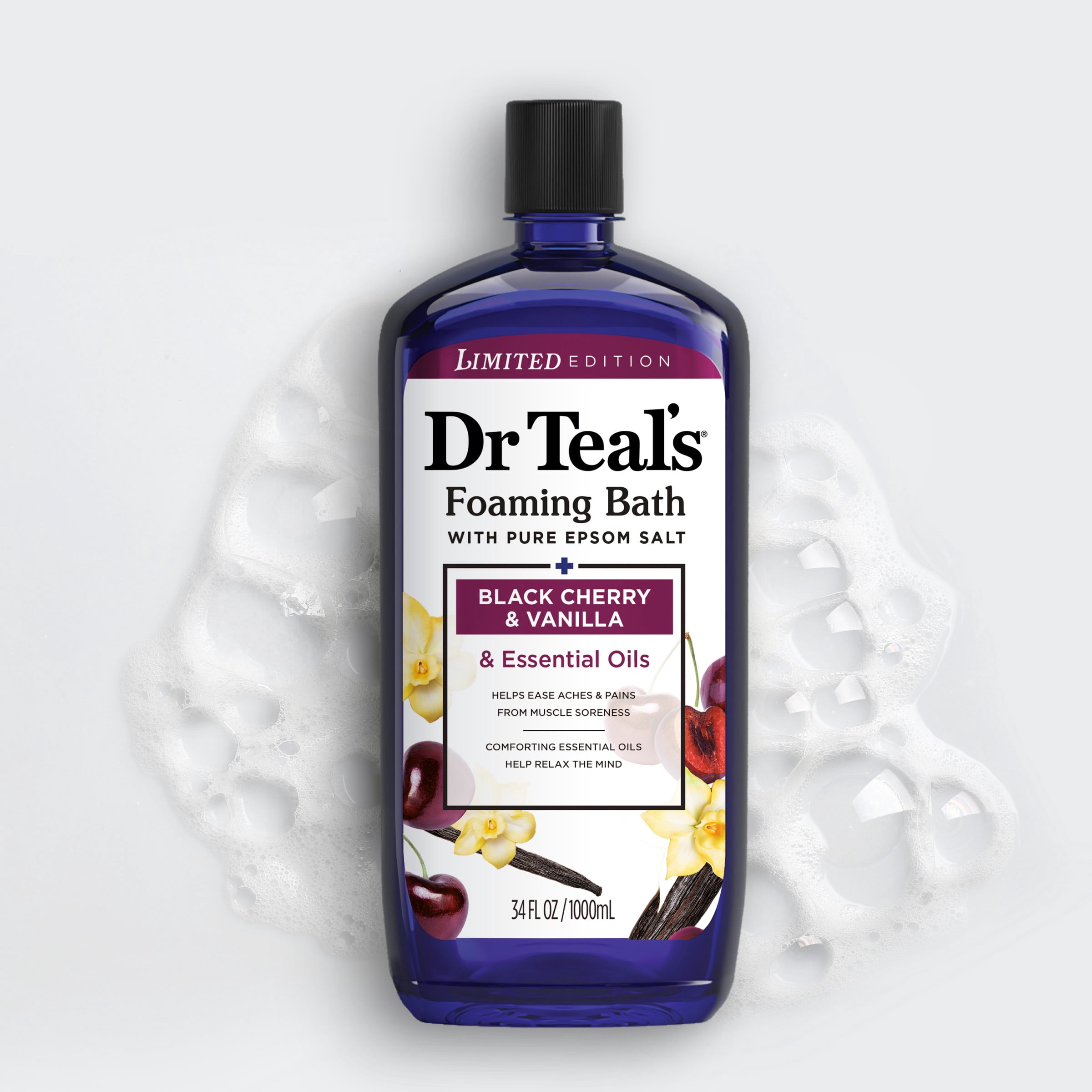 Dr Teal's Black Cherry & Vanilla Foaming Bath with Pure Epsom Salt & Essential Oils, 34 fl. oz.