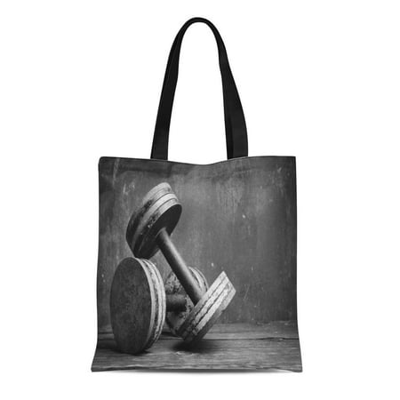 LADDKE Canvas Tote Bag Gym Old Dumbbells Bw Workout Weightlift Free Training Power Reusable Shoulder Grocery Shopping Bags