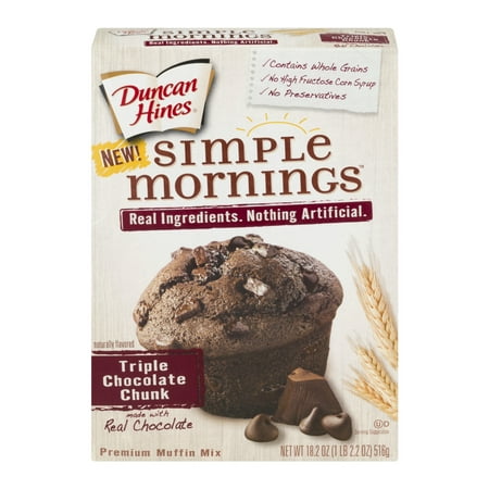 - (2 Pack) Duncan Hines Simple Mornings Triple Chocolate Chunk Premium Muffin Mix, 18.2 oz