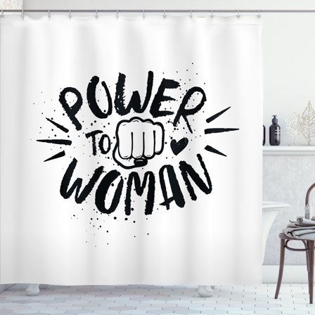 Ambesonne Feminist Shower Curtain, Power Woman Fist Shape, 69"Wx84"L, Black and White