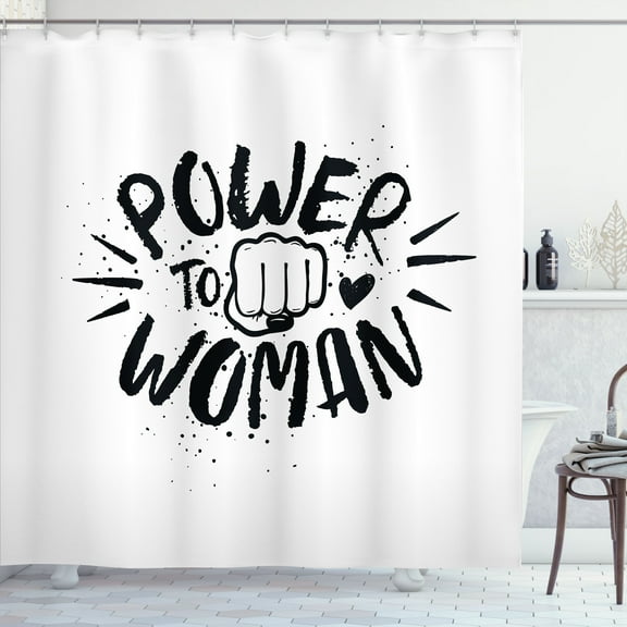 Ambesonne Feminist Shower Curtain, Power Woman Fist Shape, 69"Wx84"L, Black and White