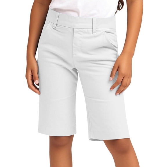 UQJfacai Girls Shorts Kids Twill Stretch Summer Knee Length Elastic Waist Wide Leg Casual School Uniform Shorts with Pockets 4-14 Years
