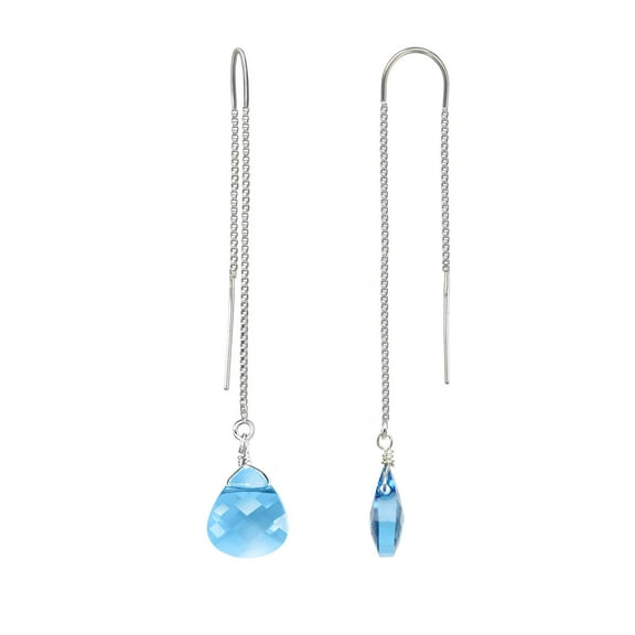 Sterling Silver Threader Earrings made with Blue Topaz Color Faceted Briolette Bead Drops