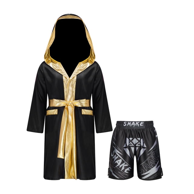 Fldy Tenues de Boxe pour Garçons, Ensemble Robe à Capuche en Satin Métallique et Shorts, Robe de Fête Déguisement B6 12