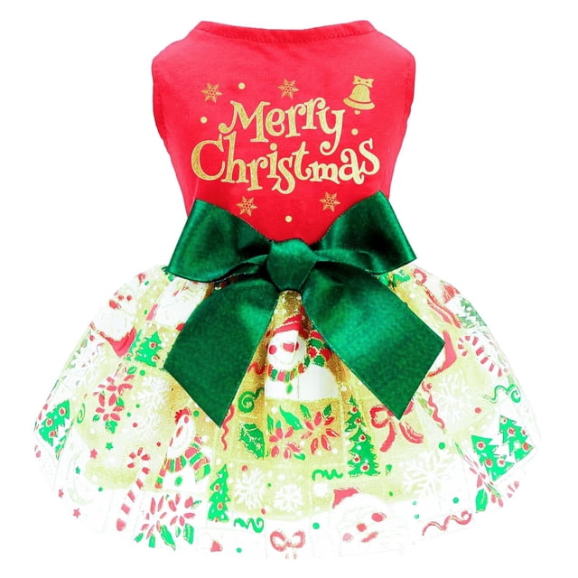 Vestido navideño para perros, vestido navideño para perros, falda de tul para cachorros, disfraz navideño para perros pequeños, ropa para gatos y mascotas (tamaño mediano, navideño)